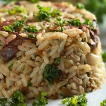 Rice pilaf with chicken livers and pine nuts