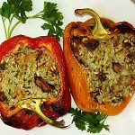 Peppers stuffed with rice, seafood